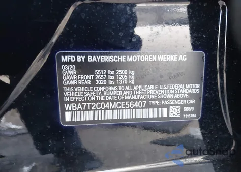 2021 BMW 740I z USA, uszkodzony, nr VIN WBA7T2C04MCE56407